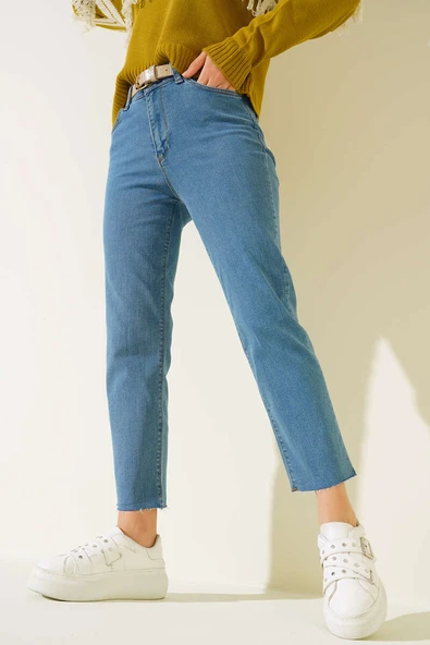 Boru Paça Sökük Jean Pantolon Açık Mavi - 2