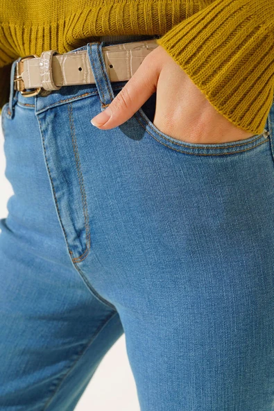 Boru Paça Sökük Jean Pantolon Açık Mavi - 4
