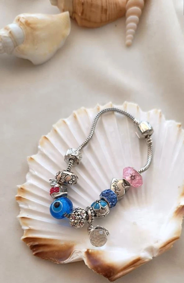 Bileklik Charm Bileklik Nazar Boncuklu Bileklik Kalp Zincir Bileklik 16795 - Resim 2