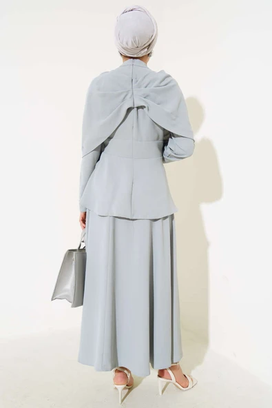 Krep Etekli İkili Takım Gri - Resim 3