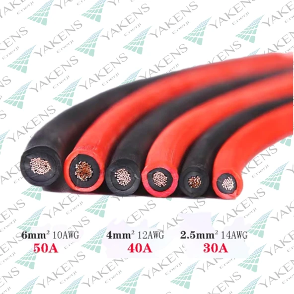 Solar Kablo (4m+4m) 2.5mm Güneş Paneli Kablo Seti Siyah Kırmızı - 6