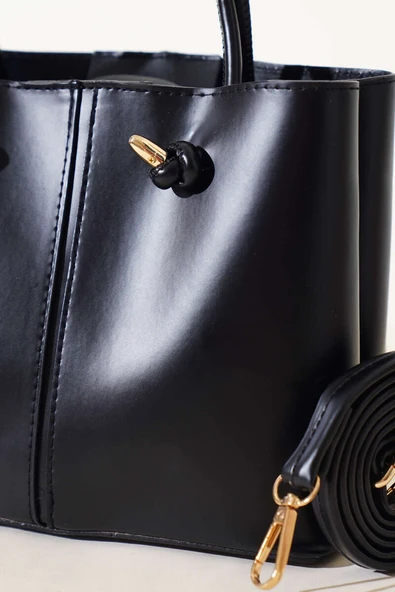 Dikiş Detaylı Kadın El Çantası Siyah - Resim 3