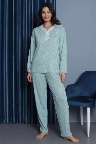 Dantelli Viskon Pijama Takımı Mint