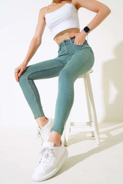 Dar Paça Kot Pantolon Yeşil Tint ürün görseli 1