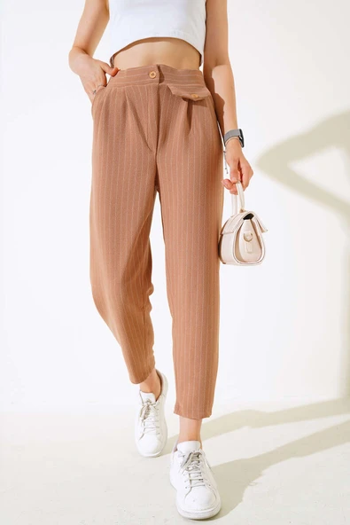 Cepli Çizgili Pantolon Camel ürün görseli 1