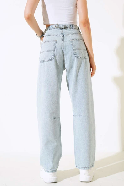 Baggy Arka Tokalı Kot Pantolon Açık Kar - 3