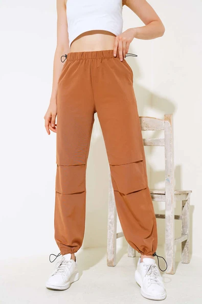 Bel Ve Paça Lastikli Paraşüt Pantolon Camel - Resim 2