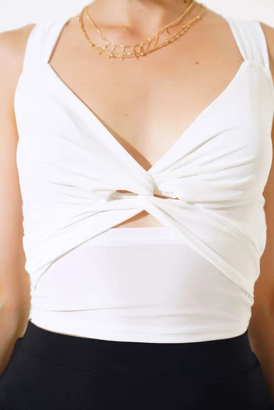 Önü Bağlı Sandy Bluz Ekru - Resim 4