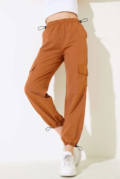 Bel Ve Paça Lastikli Kargo Cep Paraşüt Pantolon Camel ürün görseli 1