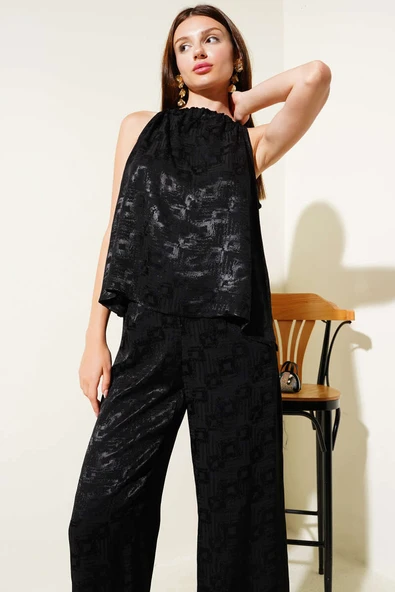 Askılı Jakar İkili Takım Siyah - Resim 2