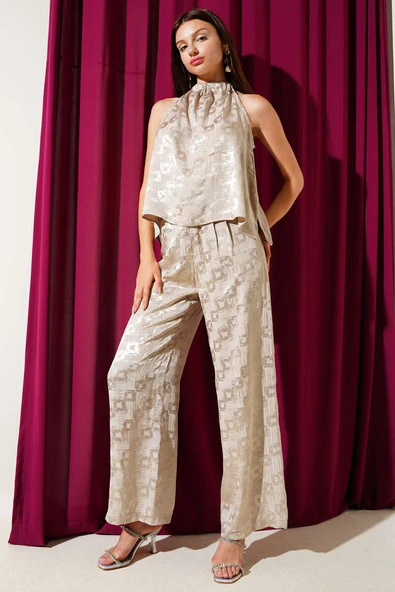 Askılı Jakar İkili Takım Bej ürün görseli 1