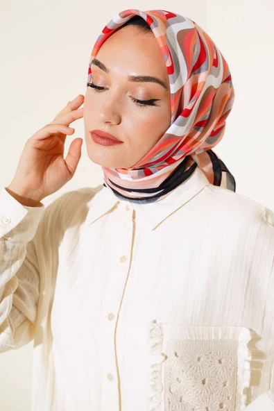 Ebru Desen Microsoft Eşarp Somon
