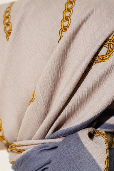 Zincir Desen Mio Cazz Eşarp Gri - Resim 4