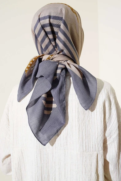 Zincir Desen Mio Cazz Eşarp Gri - Resim 3