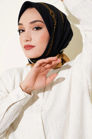 Zincir Desen Mio Cazz Eşarp Siyah Camel