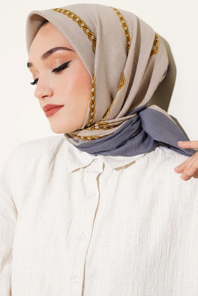 Zincir Desen Mio Cazz Eşarp Gri - Resim 2