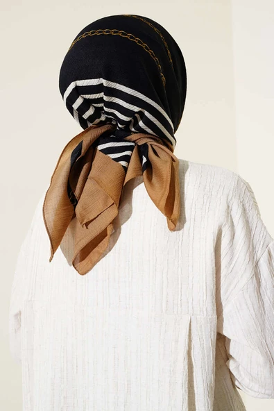 Zincir Desen Mio Cazz Eşarp Siyah Camel - 3