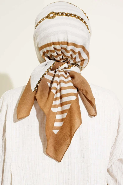 Zincir Desen Mio Cazz Eşarp Ekru - Resim 3