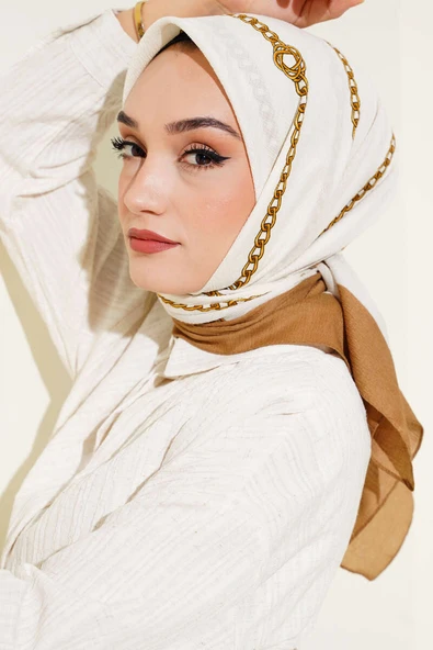 Zincir Desen Mio Cazz Eşarp Ekru - Resim 2