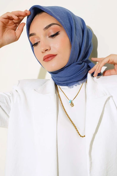 Püsküllü Model Soft Mavi Ayrobin Eşarp - 2