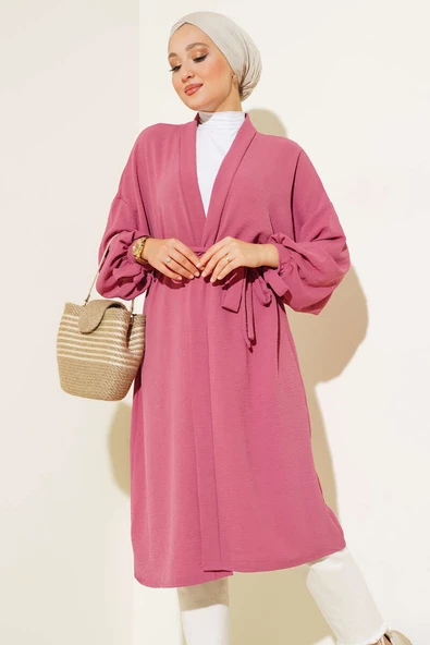 Kolları Bağcıklı Ayrobin Hırka Magenta - 2