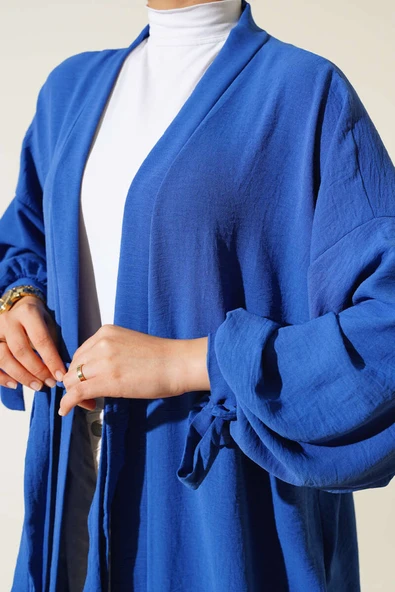 Kolları Bağcıklı Ayrobin Hırka İndigo - Resim 4