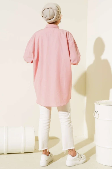 Cep ve Manşet Zincirli Gömlek Pudra - Resim 3