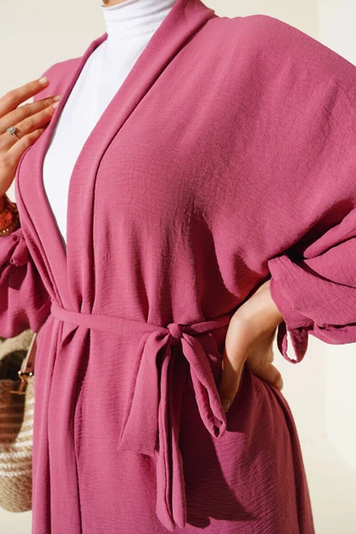 Kolları Bağcıklı Ayrobin Hırka Magenta - Resim 4