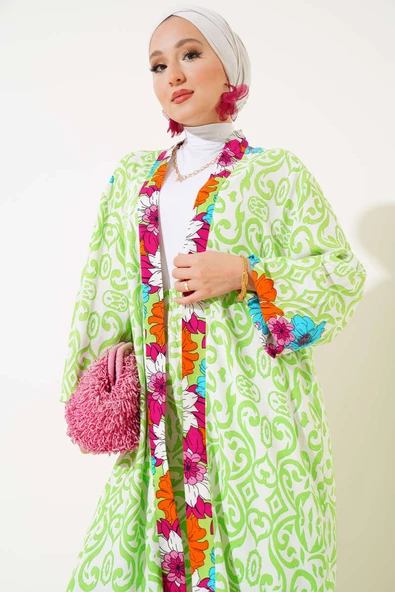 Kol Lastikli Salaş Kimono Takım Fıstık Yeşili - 2