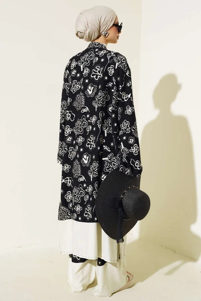 Etnik Desen Kimono İkili Takım Siyah Desenli - Resim 3