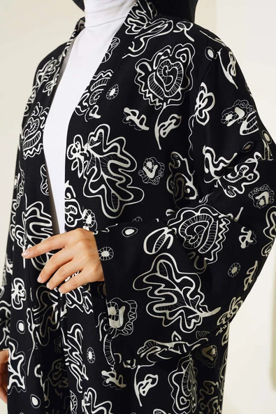 Etnik Desen Kimono İkili Takım Siyah Desenli - Resim 4