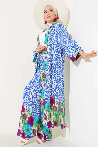 Kol Lastikli Salaş Kimono Takım Saks ürün görseli 1