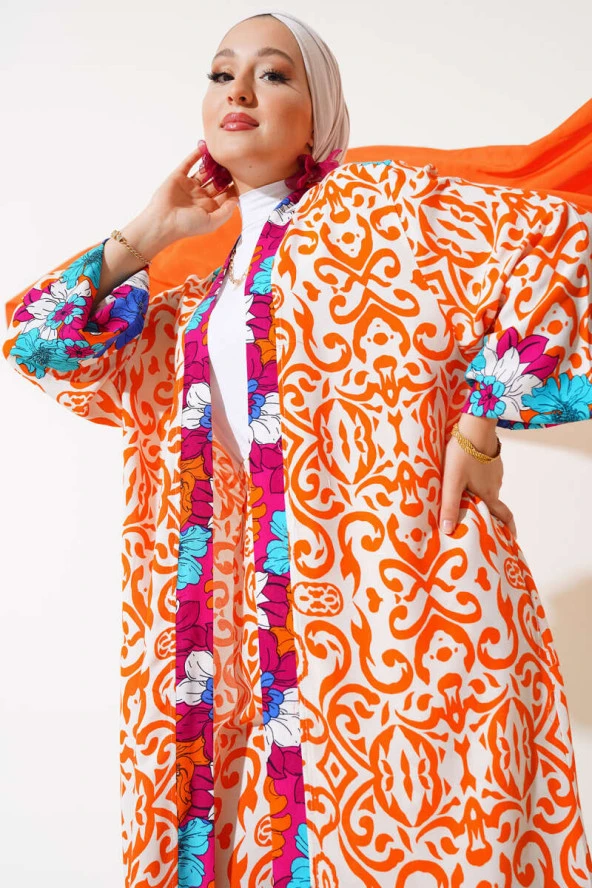 Kol Lastikli Salaş Kimono Takım Oranj - 2
