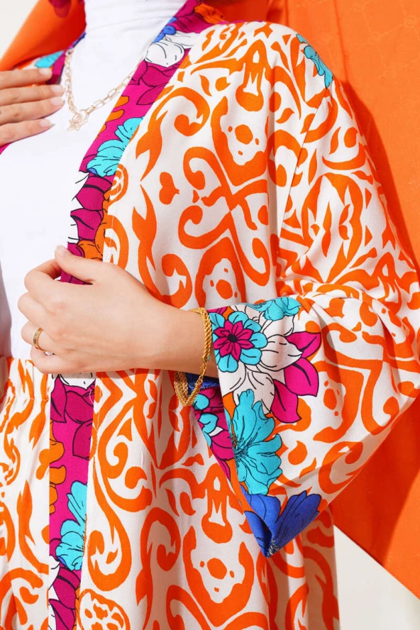 Kol Lastikli Salaş Kimono Takım Oranj - 4