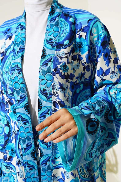 Etnik Desen Kimono İkili Takım Mavi - 4