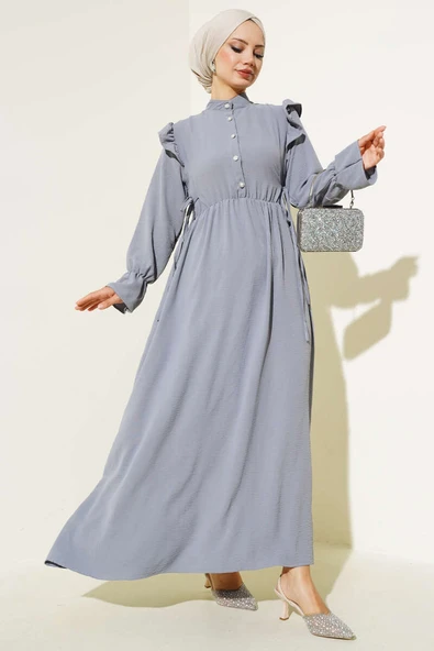 Bel Lastikli Ayrobin Elbise Kayrak Grisi ürün görseli 1