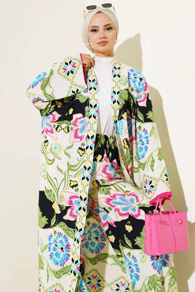 Etnik Desen Kimono İkili Takım Yeşil - 2