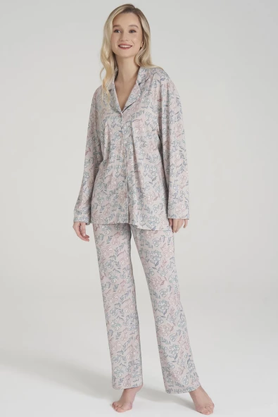 Pijadore 1609 Kadın Boydan Önden Düğmeli Pijama Takımı - 2
