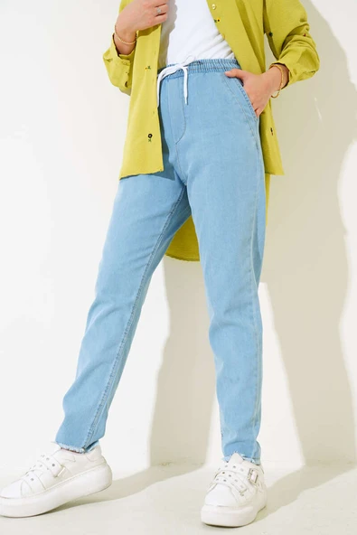 Paça Püsküllü Cepli Kot Pantolon Kot Mavisi - Resim 2