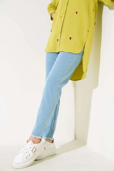 Paça Püsküllü Cepli Kot Pantolon Kot Mavisi ürün görseli 1