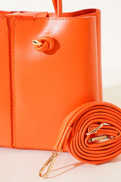 Dikiş Detaylı Kadın El Çantası Oranj - Resim 3