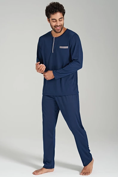 Pijadore 1698 Erkek Uzun Kollu Düğmeli Pijama Takımı - 2