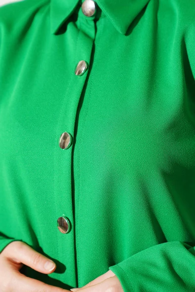 Tunikli Metal Düğmeli İkili Takım Yeşil - Resim 4