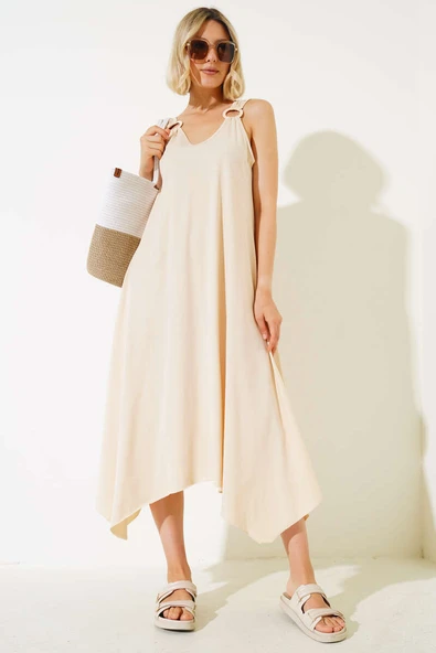 Halka Askılı Elbise Bej ürün görseli