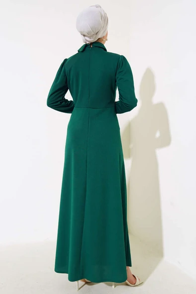 Kol Yaka İncili Elbise Zümrüt - Resim 3