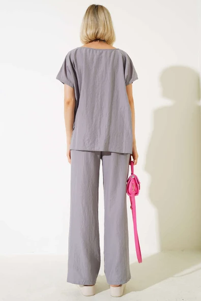 Gömlek Garnili Kısa Kol İkili Takım Kayrak Grisi - 3