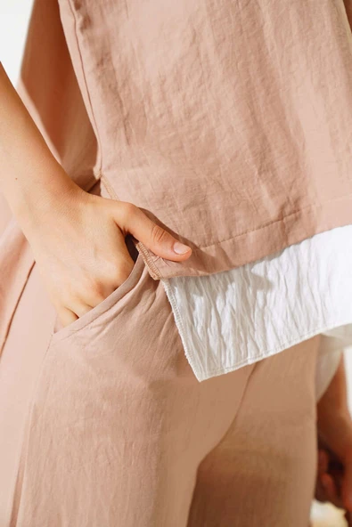 Gömlek Garnili Kısa Kol İkili Takım Latte - 4