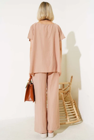 Gömlek Garnili Kısa Kol İkili Takım Latte - 3