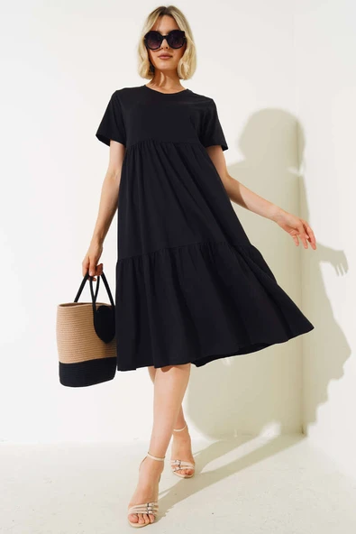 Süprem V Yaka Elbise Siyah ürün görseli