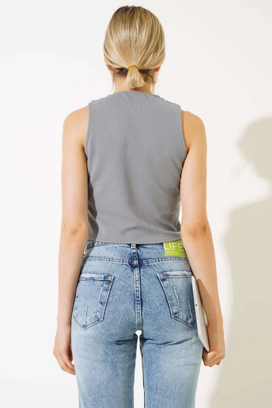 Krep Yelek Gri - Resim 3